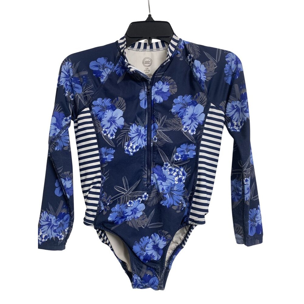 Wonder Nation Girls Floral Long‎ Sleeve Swimsuit Size L (10-12) Plus